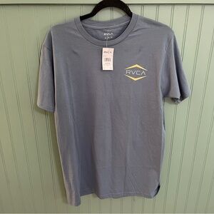 RVCA Slate Blue Short-Sleeve Logo Tee with Yellow Accent